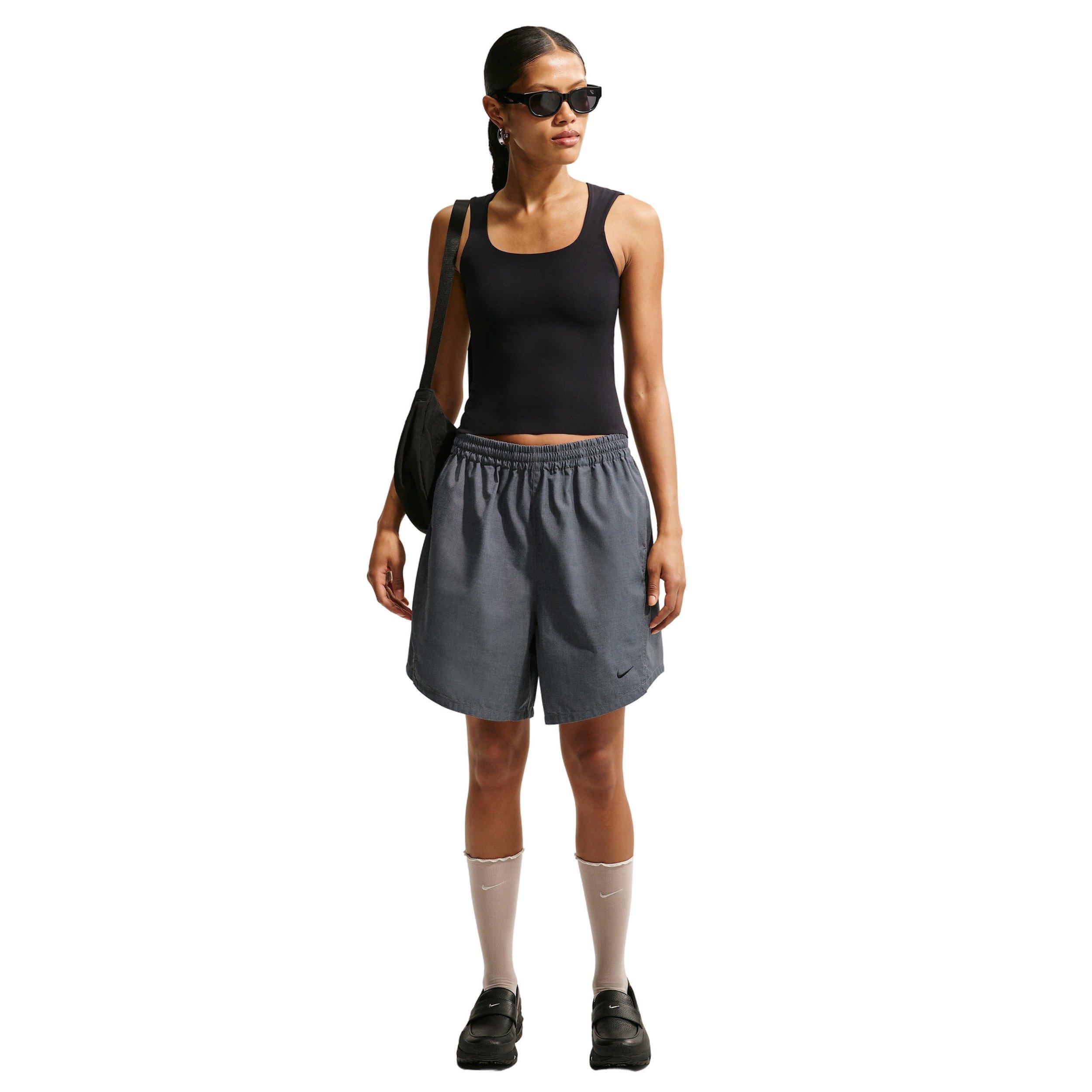 Nike Women's Sportswear Oversized Mid-Rise Woven Shorts - Grey/Black - GREY/BLACK